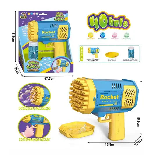 40 Hole Magic Blue Space Bubble Gun (Comes with 1 Bottle of 50ml Bubble Water) P121-A