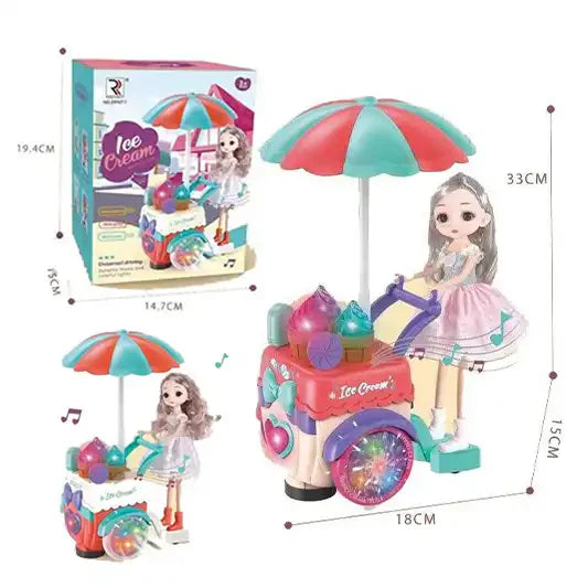 UNIVERSAL DOLL ICE CREAM SCOOTER B/O  W/LIGHT AND MUSIC (19.4CM) - DK665207