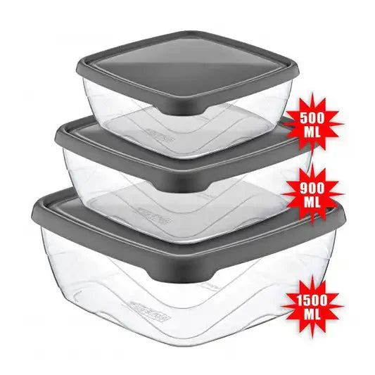 SQUARE FOOD CONTAINER SETOF 3 (0.6 LT 1.0LT 1.5LT)