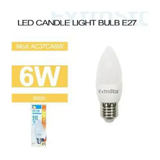 6W LED CANDLE LIGHT BULB E27. 3000K (AC37CA6W)