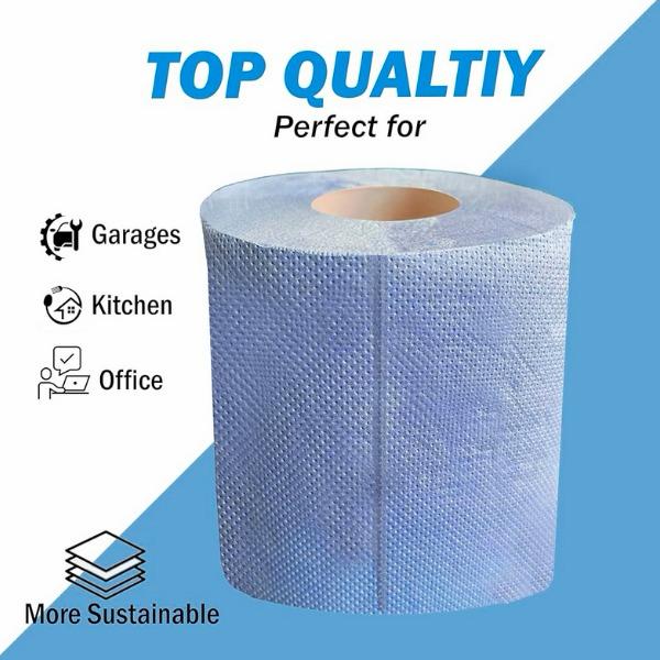 Blue centrefeed Roll Strong 2-ply construction 340 sheets 38gsm pack of 6