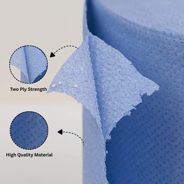 Blue centrefeed Roll Strong 2-ply construction 340 sheets 38gsm pack of 6