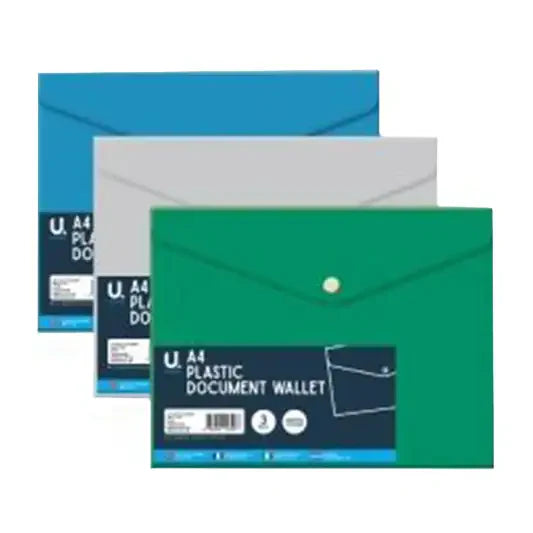 A4 Plastic Document Wallet 3pk