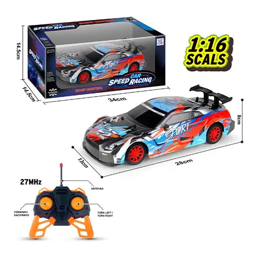 SPEED RACING SPORT CAR - 1:16 R/C CAR-4 FUNCTIONS