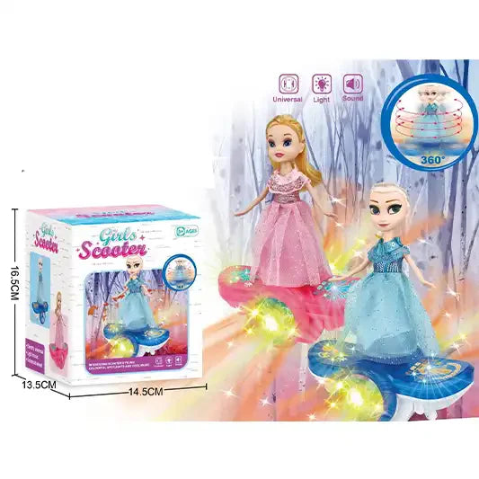 GIRLS SCOOTER ROTATING PRINCESS DOLL W/LIGHT AND MUSIC INC. BATTERY